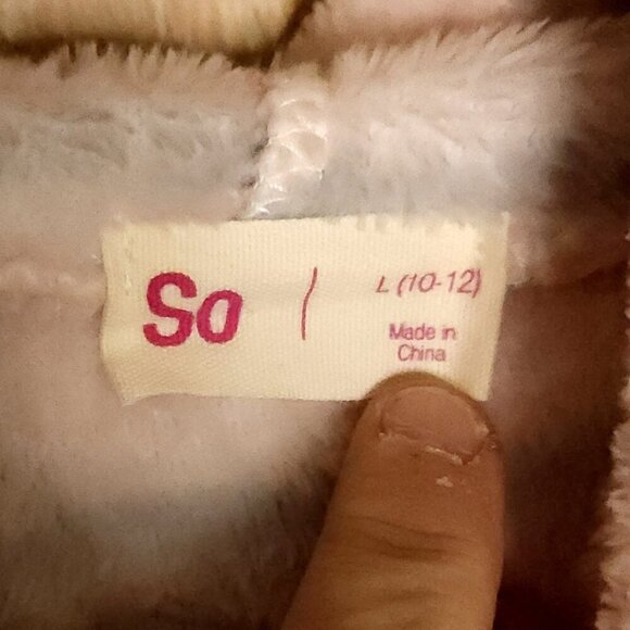 So Girls Light Pink Grey Soft Furry Fuzzy Tiger Print Hooded Pullover 10-12 - Picture 5 of 6